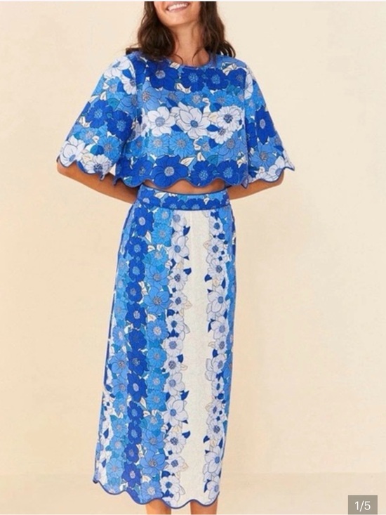 FARM Rio Dresses & Skirts - Farm Rio blue floral scallop skirt and top set
